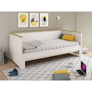 OTTO home Daybett OTTO HOME "REIGNY ", Kinderbett, Gästebett, zwei Schlafplätze", weiß (weiß, weiß), B:100cm H:77cm L:209cm, Daybetten, Massivholz, Lammellen - Design, Landhausstil, Schublade optional