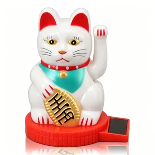 Cyrank Glückskatze Mit Arm, Winkekatze Solar, Solarbetriebene Winkekatze, Winkende Japanische Glückskatze, Maneki-Neko-Solar-GlückskatzeFür Feng Shui, Einladende, Zuwinkende Katzenstatue(Weiß)
