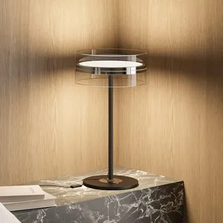 NEONA ASTERIA LED Tischleuchte Schwarz Chrom dimmbar – Nachttischlampe mit Touch-Dimmer, mundgeblasenes Glas und Metall, warmweiß 2700K, LED fest integriert, IP20, 3 Jahre Garantie
