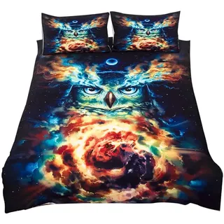 3-teiliges Bettwäscheset Mit Eulen- Und Mondmotiv, Galaxy-kissenbezug (einzelgröße Uk)