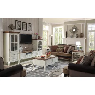 JVmoebel Wohnwand Vitrine im Landhausstil aus Holz und Glas in Weiß, (3tlg.Wohnzimmer Set (Sideboard + 2xVitrine), Made in Europa weiß