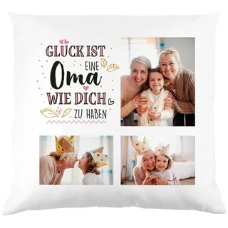 Herz & Heim® Geschenk für Omas - Kissen mit eigenen Fotos - Glück ist eine Oma wie Dich zu haben