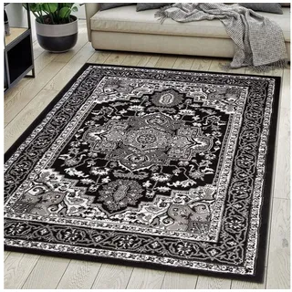 Mazovia Orientteppich DY-EUFRAT-Q011A-BLACK, 70x140, Orientalisch, Blumenmuster, Klassisch, Kurzflor, Gemustert schwarz 70x140