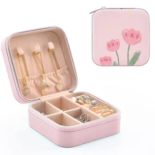 MAYCARI Reise Schmuckkästchen Kunstleder, Kleine Schmuckschatulle Mini Schmuck Organizer Tragbar Schmuckbox für Ringe, Halskette, Ohrringe