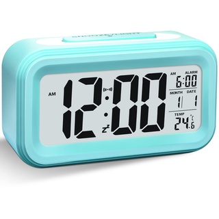 Larkumio Wecker Digital Ohne Ticken, Digitaler Wecker Batteriebetrieben Alarm Clock LED mit Licht Temperaturanzeige Snooze Kinderwecker Laut für Tiefschläfer Kinder Erwachsene,Blau