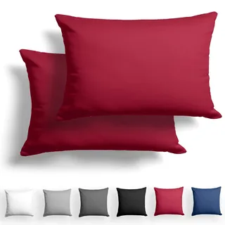 Alreya 2er-Set Mako Satin Kissenbezug 40 x 60 cm - 100% Baumwolle mit Reißverschluss, Superweicher Kopfkissenbezug, Kissenhülle, Oeko-TEX® Standard Zertifiziert, Rot, nur Kissenbezug