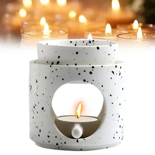 Duftlampe für Ätherische Öle, Duftlampe aus Keramik mit Teelichthalter, Aromalampe mit Kerzenlöffel, Duftlampen Teelicht Räucherstövchen, für Duftwachs und Duftöl (Schwarzweiß)