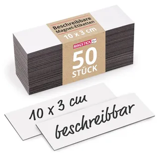 Magstick 50 Magnet-Etiketten beschreibbar I 10 x 3 cm I Beschreibbare Magnetstreifen Weiß – Kleine Magnetschilder zum beschriften und wiederverwenden I mag815