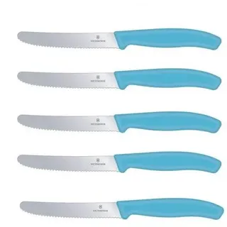 Victorinox Tomatenmesser Brötchenmesser Tafelmesser Set 5-teilig Swiss Classic (Karibikblau)