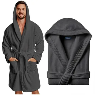CALMONT Herrenbademantel CALMONT - Bademantel Herren aus 100% Baumwolle Frottee mit Kapuze, Kapuze, Gürtel, Kapuze, Große Taschen, Gürtel, Aufhängeschlaufe grau L