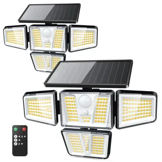 TuyLuxe Solarlampen für Außen Garten mit bewegungsmelder 3600Lumen - 2 Pack | 2500mAh, 3 Beleuchtungsmodi, 257 LEDs, 4 Verstellbare Lampenköpfe, IP65, Solarbetriebene Außenleuchte mit Fernbedienung, Hof