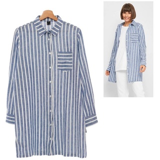 4F Langarmshirt Outhorn - Damen Leinen Hemd Baumwollhemd gestreift, weiß blau