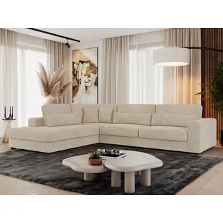 MKS MEBLE Ecksofa Sofa L-Form Beige Cord, Wohnlandschaft L-Form, Couch L Form, Sofagarnitur Couchgarnitur Polsterecke, Breite: 316 cm - Savona L - Beige Cord - Links