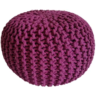 kreatives Wohnen Pouf Ø 45 cm Sitzpouf Sitzpuff Grobstrick-Optik Pouf Strick Bodenkissen Höhe 30 cm violett Strickhocker