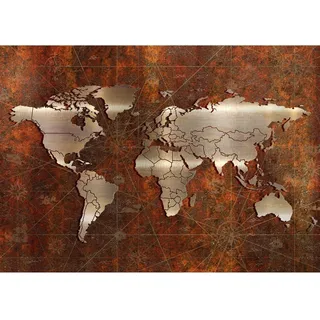 Runa Art Fototapeten 396 x 280 cm Weltkarte metallic - Vlies Wanddekoration Wohnzimmer Schlafzimmer - Deutsche Manufaktur - Braun Bronze 9031012a