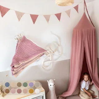 LILIMAUS Wimpelkette Stoff [in 12 Farben] Wimpelkette Kinderzimmer - 100% Baumwolle Handmade Girlande Stoff - Wimpelkette Musselin - Hausbett Deko Mädchen & Jungen - Girlande für Babyzimmer