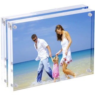 AMEITECH Acryl Bilderrahmen, 9x13 cm transparent, doppelseitig magnetisch Bilderrahmen, Desktop rahmenlose Postkarte Display – 2er Pack