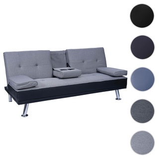 3er-Sofa HWC-F60, Couch Schlafsofa G√§stebett, Tassenhalter verstellbar 97x166cm ~ Kunstleder/Textil, schwarz/hellgrau