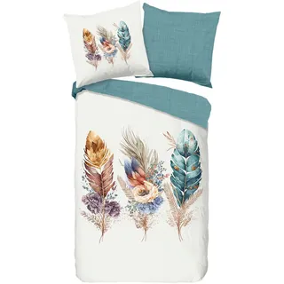Muller Textil Wendebettwäsche Via Federn Mehrfarbig 135 x 200 cm + 80 x 80 cm
