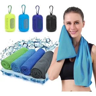 4er-Pack Mikrofaser-Kühlhandtücher – Schnell trocknendes Sporttuch - Hellblau/Schwarz/Grün/Königsblau