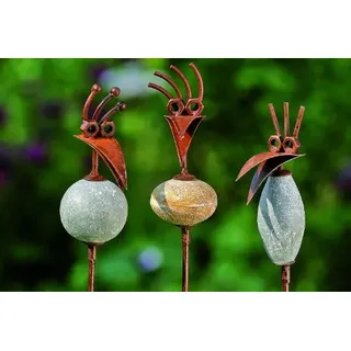 KUHEIGA 3er Set Gartenstecker Vogel mit Stein