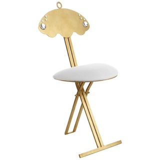 Casa Padrino Luxus Klappstuhl Gold / Weiß 42 x 32 x H. 88 cm - Gepolsterter Metall Stuhl mit Swarovski Kristallglas - Luxus Möbel