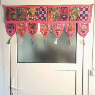 Casa Moro Indischer Patchwork Toran Rosa 102x45 cm (BxH) Orientalischer Türvorhang Vintage Fenstervorhang Boho Ethno Hippie Stil | MA6301