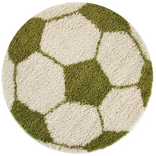 Teppium Teppich Fußball-Design, Rund, Höhe: 30 mm, Kinder Teppich Fußball-Form Kinderzimmer versch.farben und größen grün 120 cm x 120 cm x 30 mm