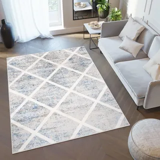 TAPISO Valley Teppich Kurzflor Grau Beige Blau Mehrfarbig Viereck Modern Abstrakt Schlafzimmer Wohnzimmer ÖKO-TEX 160 x 220 cm