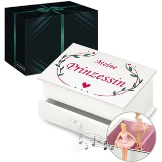 Maverton personalisierte Musik Schmuckdose mit Aufzieh-Spieluhr - Schmuckkästchen Ballerina - Musikspieldose für Mädchen zur Geburt - zum Geburtstag - zu Weihnachten - mit Schublade - Prinzessin