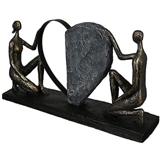 Casablanca modernes Design GILDE Deko Skulptur Affair of The Heart - Liebe Geschenk - bronzefarbenmit Herz - Basis schwarz - Breite 38 cm