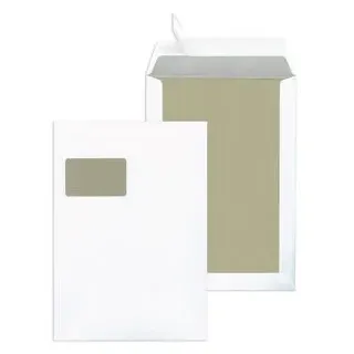 Mailmedia Versandtaschen weiß, C4, mit Fenster, haftklebend, Kraftpapier, 100 Stück