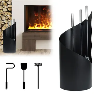 MAYTIIMO Kaminbesteck Kaminzubehör Set 4-teiliges Schwarz Edelstahl Kamin Besteck Modern Kamingarnitur Kaminreinigungsset - Rund
