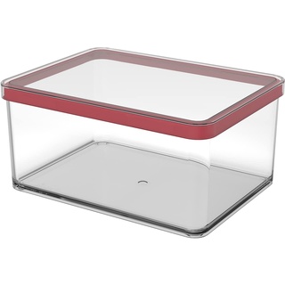 Rotho Loft rechteckige Vorratsdose 2,25l mit Deckel und Dichtung, Kunststoff (SAN) BPA-frei, transparent/rot, 2,25l breit (20,0 x 15,0 x 9,6 cm)
