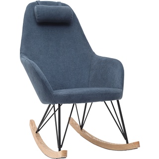Sessel Schaukelstuhl Samteffekt Blau Füße Metall und Holz JHENE