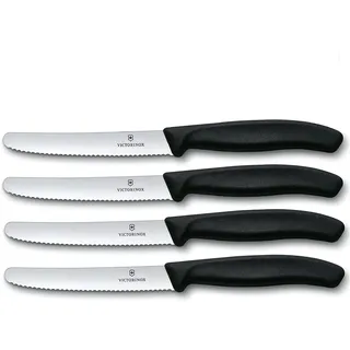 Victorinox | 4 Stück Tafelmesser Swiss Classic | Schwarz | Tomatenmesser mit Wellenschliff | rostfrei | Swiss Made