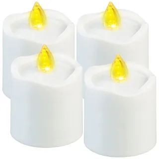 PEARL LED Grablicht klein: 4er-Set flackernde LED-Grablicht-Kerzen, leuchtet Tag & Nacht, weiß (Flacker-Funktion, ohne Feuer, Flamme)