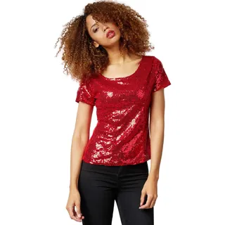 dressforfun Pailletten Top Damen, Glitzer Oberteile Damen, Pailletten Oberteil Damen, Disco Kostüm Damen, sexy Faschingskostüme, Party Oberteil Damen, Party Top, Galaxy Kostüm Damen - XL