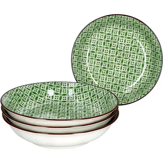 Ritzenhoff & Breker 4-teiliges Suppenteller-Set Lime Sao I Teller-Set für 4 Personen I Soup Bowl mit grünem Dekor I Hochwertiges Geschirr-Set I 4 Porzellanteller mit Ø 20 cm & 450 ml