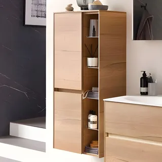 Pelipal Serie 6010 (Solitaire) Midischrank 57 x 33 x 121 cm mit 2 Türen und offenem Regal, Türanschlag links 6010-MSR01LF622K432AN, Badmöbel,