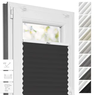 Estika Thermo Plissee ohne Bohren - 80 x 200 cm - Farbe: Graphite - Fensterrollos für innen, Plissee Verdunklung, Plissee Blickdicht, Rollos für Fenster ohne Bohren