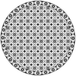Bilderdepot24 Teppich Vinyl Wohnzimmer Schlafzimmer Flur Küche Fliesen modern, rund - schwarz weiß glatt, nass wischbar (Küche, Tierhaare) - Saugroboter & Bodenheizung geeignet schwarz 60 cm x 60 cm