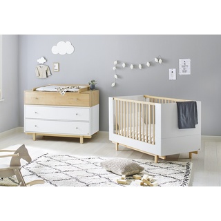 PINOLINO Kinderzimmer Babyzimmer Spar-Set Boks breit, Kinderbett und breiter Wickelkommode, weiß