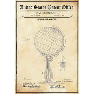 Schatzmix Patent für einen Globus Metallschild 20x30 Deko tin Sign Blechschild, Blech, Mehrfarbig, 20x30 cm
