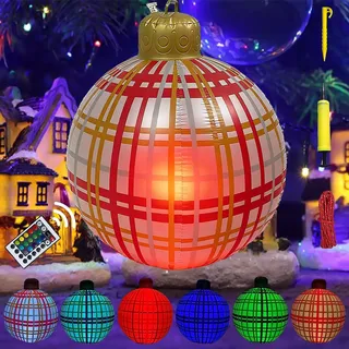 Aufblasbare Weihnachtskugeln 60CM, Beleuchtete Weihnachtskugel Outdoor Weihnachtskugeln Groß mit Groß LED-Licht Fernbedienung Bodennagel und Luftpumpe für Garten Innenhof Außendekoration, Stripe