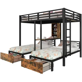 Flieks Etagenbett, Schwarz, Holz, 140x200 cm, Kinder- & Jugendzimmer, Kindermöbel, Kinderbetten, Etagenbetten