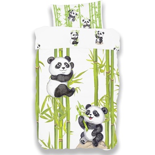 Koru Kids® Panda Kinderbettwäsche 100x135 cm – 2-teiliges Set mit Kissenbezug 40x60 cm – Bettwäsche Kinder – 100% Baumwolle – Wendebettwäsche – Oeko-TEX - Baby Bettwäsche