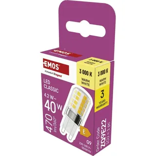 EMOS G9 LED Lampe CLASSIC, 4,2 W ersetzt 40 Watt Halogenlampe, G9 Pin Lampe JC mit Helligkeit 470 Lumen, Warmweiß 3000 Kelvin, langlebig, ZQ9E22