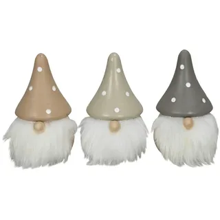finehomegarden Wichtel Weihnachtswichtel Ø6cm H10cm Holz Pinie 3farbig sort. Weihnachtsdeko (Set, 3 St., 3er Set), Wichtel creme/natur/braun Herbst Weihnachten Skulptur Figur bunt