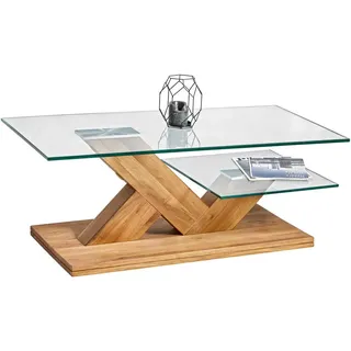 Linea Natura Couchtisch, Eiche, Transparent, Holz, Glas, Eiche, massiv, rechteckig, Bodenplatte, 60x44x110 cm, Wohnzimmer, Wohnzimmertische, Couchtische, Couchtische Glas